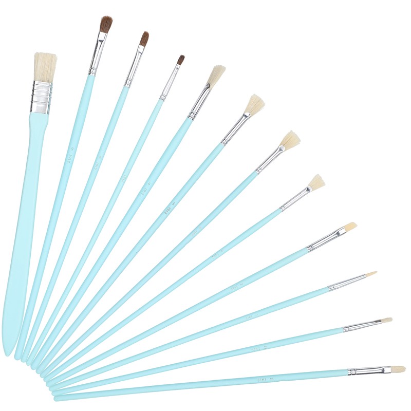 12Pcs Art Paint Brushes Drawing Fan Shaped Artist Brush Long