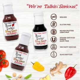 Bone Suckin' Variety Pack Wing Sauce: All Purpose Wing Sauce For Chicken Wings, Turkey Wings, Ribs, Chicken, Pork, Beef - In Glass Bottle, 12.25oz - 3 Pc