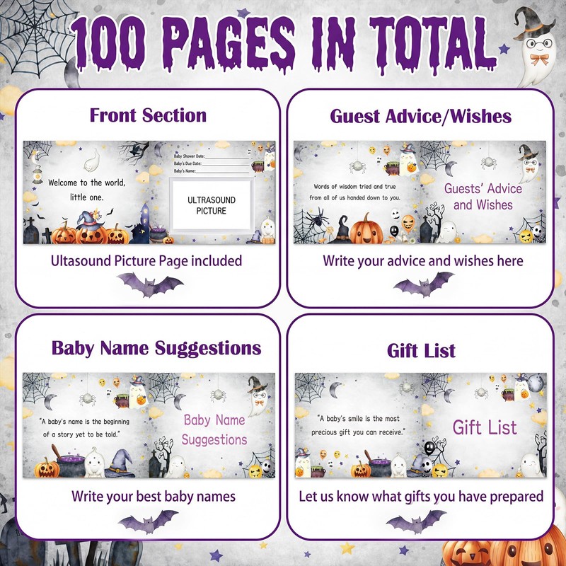 27 Pcs Halloween Baby Shower Guest Book with Sonogram Page