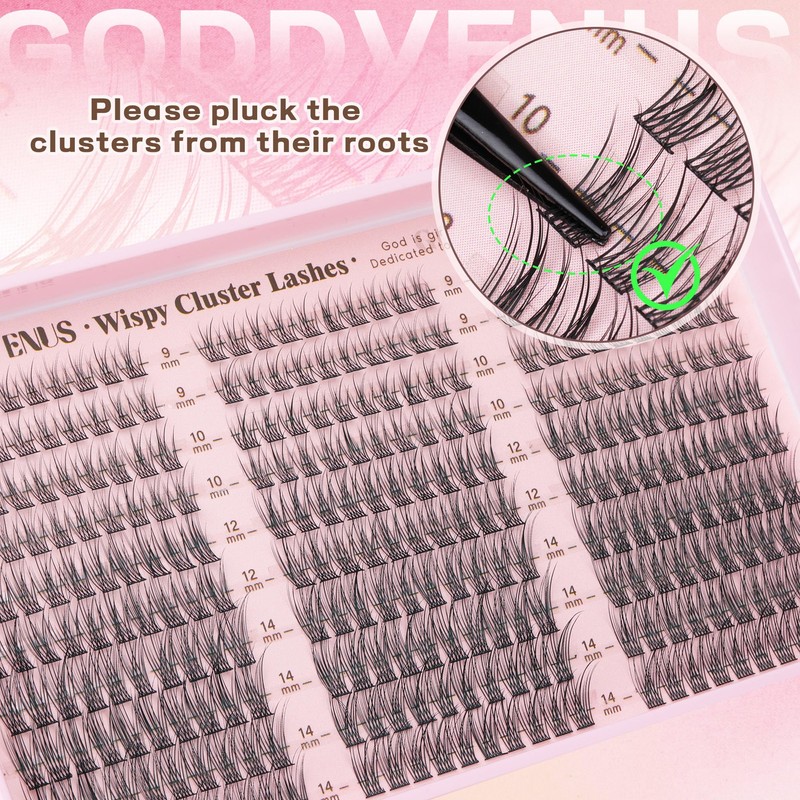 Goddvenus Lash Clusters Wispy 9-14mm Eyelash Clusters Natural DIY Cluster