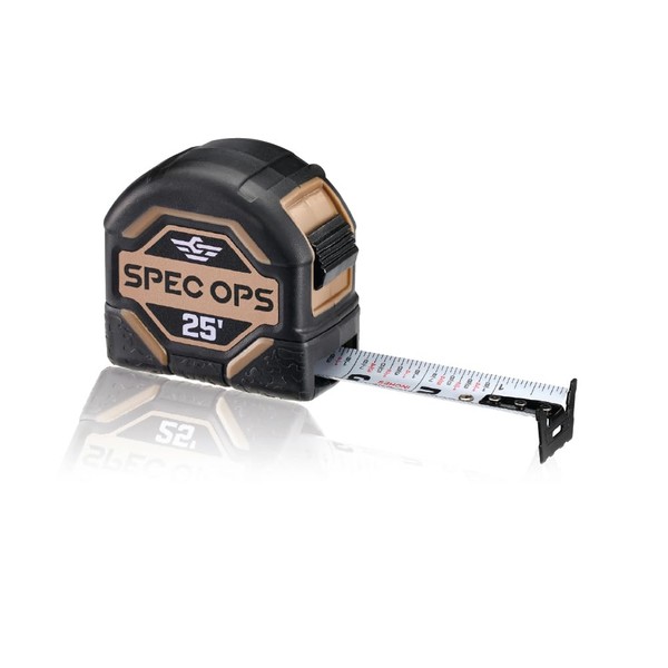 Spec Ops Tools 25-Foot Tape Measure, 1 1/4" Double-Sided Blade, Military-Grade Composite Case, 3% Donated to Veterans,