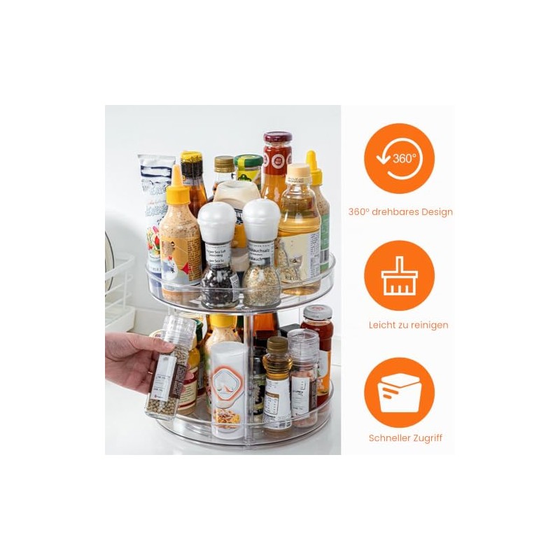 Relota Spice Rack Rotating 2 Tiers, Turntable Kitchen Organiser Small