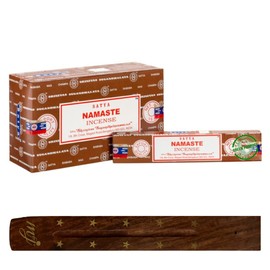 Original Satya Nag Champa Namaste Incense Sticks | with M&J incense sticks holder | Full Box | for Aromatherapy, Spa, Yoga, Weddings, Meditation, Healing, Positivity and Relaxation