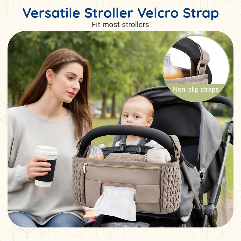 mommore Stroller Organizer with Insulated Cup Holders, Adjustable Stroller Caddy