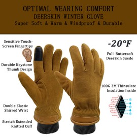 SKYDEER Touch Screen Deerskin Suede Leather Warm Winter Gloves For Driving Running Cycling and Cold Weather Work (SD8653T/2XL)