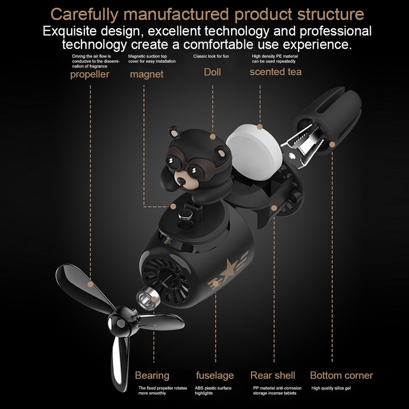 Car Air Freshener Cute Bear Car Diffuser with Rotating Propeller