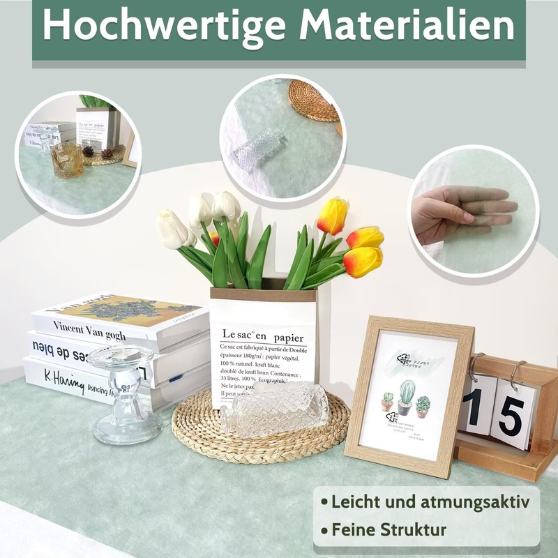 Table Runner, 0.3 x 50 m, Eucalyptus Green, Disposable Non-Woven