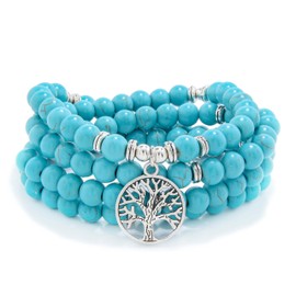 8mm Mala Beads, 108 Meditation Bracelet Necklace with Tree of Life Charm, Stone, No gemstone