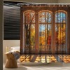 TQNNTQ Autumn Window Scene Shower Curtain Fall Forest View Yellow