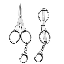 Folding Scissors 2 PCS Portable Keychain Travel Retractable Knife, Secure Portable Scissors for Home, Office, Fishing