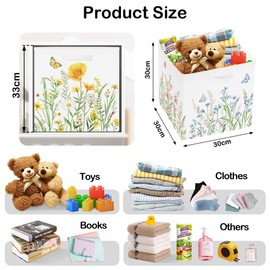 HUUMONSS 30 cm Storage Box Pack of 3 Garden Wild Flowers Storage Basket Children Folding Spring Butterfly with Handles Storage Cube Organiser for Toys Books Clothes