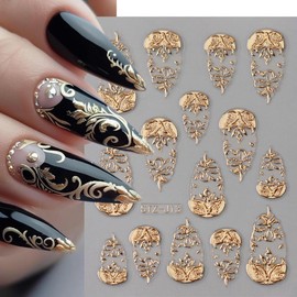 Gold Nail Art Stickers 3D Self-Adhesive Golden Foil Leaf Nail Decals Nail Art Supplies 3PCS Metallic Totem Leaves Summer Nails Design Embossed Sticker Manicure Sliders for Women DIY Nail Decorations