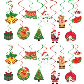 40 Pcs Christmas Swirl Ceiling Hanging Decorations Set, Santa Claus Snowman Elk Christmas Tree Gift Socks Logo Hanging Decoration, Christmas Decorations Indoor And Outdoor Christma Party Supplies