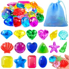 Feivando 32 Pcs Diving Gems Pool Toys for Kids Big Colorful Acrylic Diamonds Pirate Treasure Gemstones Swimming Training Underwater Toys for Summer Pool Beach Party Favor Games