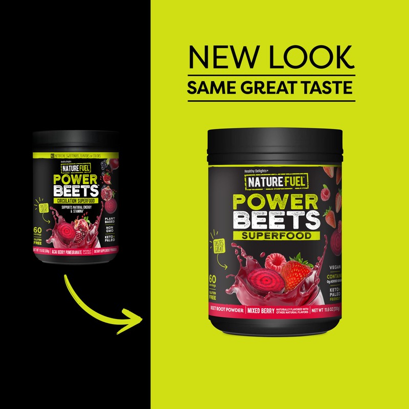 SlimFast Nature Fuel Power Beets Powder, Delicious Mixed Berry, 60