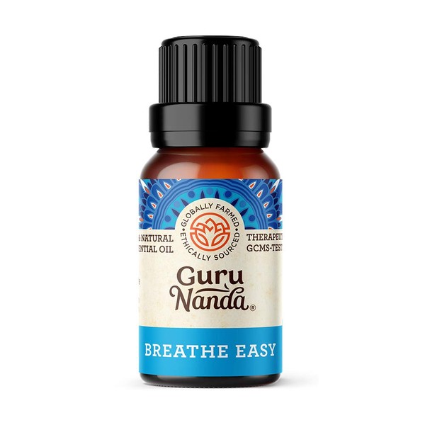 GuruNanda Breathe Easy Essential Oil - Nasal Congestion Relief with Pure Eucalyptus, Aromatherapy Blend for Healthy Breathing (15 ml)