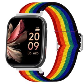 Compatible for FITVII Fitness Tracker Bands, 20mm, 22mm Stretch Elastics Nylon Adjustable Replacement Strap Accessories Compatible for FITVII HM57, HM78, HM68, HM21, H56, H86 Smart Watch Fitness Tracker (20mm size band, Dark Rainbow)