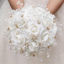 Wedding Bouquets for Bride and Bridesmaid, Fabric Cloth, 9" D