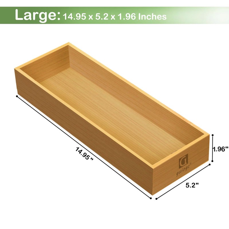guiogc Set of 2 Bamboo Drawer Organizer, Stackable Utensil Organizer