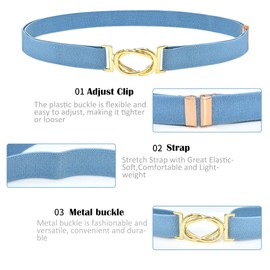 DUOXIN Pack of 3 Elastic Waist Belts for Women, Elastic Belt, Women's Stylish Women's Belt, Stretchy Cinch Belt, Adjustable Leather Belt for Dress, Shirt, Black + Light Blue + Khaki