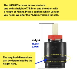 Kolidaer N40HKC Shower Cartridge Replacement, the height is 2.97 inches (75.5mm) and the width is 1.58 inches (40mm) Ceramic Valve, Tub/Shower Faucet, Black, 1 Pack
