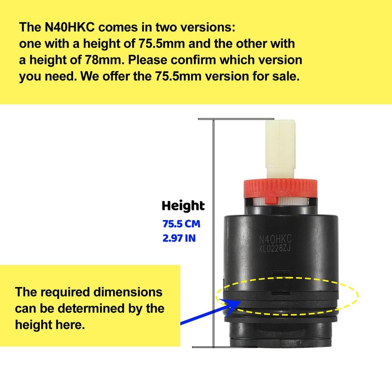Kolidaer N40HKC Shower Cartridge Replacement, the height is 2.97 inches