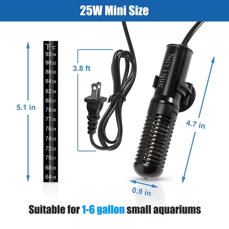 Novique 25W Mini Aquarium Heater Submersible Constant Temperature Fish Tank