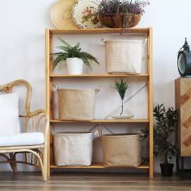 Sea Team Storage Baskets Organizer Box Bins in Jute and Cotton Linen Foldable with Handle Decorative for Home Toiletry Stationery Sundries Toys Jewerly Color Beige 26 * 26 * 26CM 2PCS