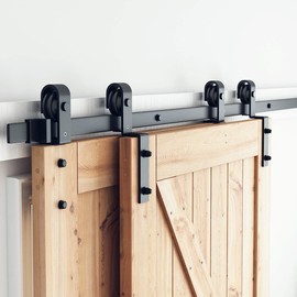 SMARTSTANDARD 6.6 Feet Bypass Sliding Barn Door Hardware Kit - for Double Wooden Doors-Single Track - Smoothly & Quietly - Easy to Install-Fit 67" Opening