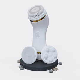 Perry Ellis 4-in-1 Cordless Facial Cleansing Brush & Facial Massager for Women | Face Brushes for Cleansing and Exfoliating | Face Massager, Facial Skin Care Products | Massage Tools w/ 4 Brush Heads