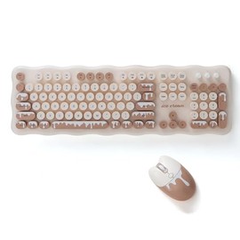 2.4G Full-Size Wireless Keyboard and Mouse Combo, Multi-Color Typewriter Style Round Keycap, Cute Candy Colors, Compatible with Notebook, PC (Ice Cream)