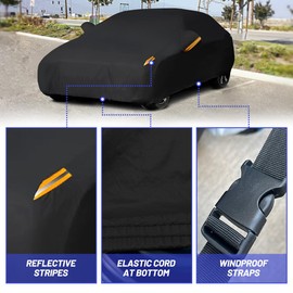 MORNYRAY Waterproof Car Cover All Weather Snowproof UV Protection Windproof Outdoor Full car Cover, Universal Fit for Sedan (Fit Sedan Length 186-193 inch, All Black)
