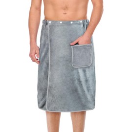 Aomig Sauna Kilt Men's Grey Elastic Thickened Bath Towel Adjustable Size Snap Bath Towel Kilt Men's Large Quick Drying Sauna Towel for Gym Shower Sauna Spa Beach (80 x 150 cm)