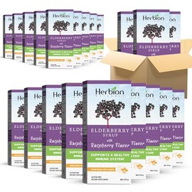 HERBION Naturals Elderberry Syrup – Healthy Immune System for Adults and Children (1 Year+) - Honey Sweetened with Natural Raspberry Flavor - No Artificial Ingredients, 12 Packs