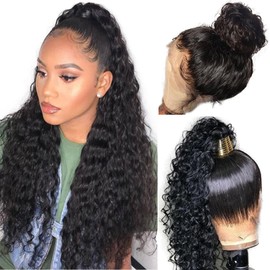 Hidden Strap 360 Full Lace Front Wigs Human Hair Invisible Strap Pre Plucked Pre Cut Deep Wave 360 HD Lace Frontal Glueless Wig with Drawstring Natural Hairline 18 Inch