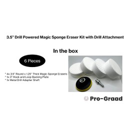 4.5” Drill Powered Magic Sponge Eraser 6 Pieces Kit with Drill Attachment | 25% Thicker Ultra Durable Melamine Cleaning Eraser Pads for Bathroom Kitchen Floors Walls Baseboards Crayon Marker and More