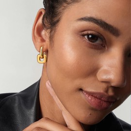 HEVOCY Chunky Gold Earrings for Women Lightweight: 14K Gold Plated Tube Hoop Earrings Hypoallergenic Statement Geometric Drop Dangle Earrings for Women Fashion Trendy Jewelry
