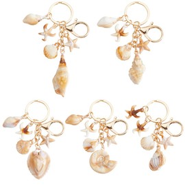 SOFPLATE 1 Box 5Pcs 5 Styles Sea Shell Keychain Ocean Keychains Bulk Acrylic Alloy Summer Seashell Beach Themed Animal Pendants Key Chains Set for Keychains Car Keys Bags Party Wedding Favors Women