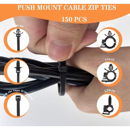 Khoml 150Pcs Self-Locking Zip Ties with Push Pin - Universal Nylon Cable Tie Clips for Cars, Boats, Trailers, Compatible with Polaris UTV & Fit for Jeep Wrangler, Automotive Rivet Push Mount Design