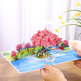 Mothers Day Pop Up Cards, 3D Cherry Blossom Tree, Swans Couple Anniversary Cards 6"x 8", Gift for Birthday, Wedding, Valentines, Thank You, All Occasion for Women, Wife, Mom, Her, Girlfriend, Daughter (Pink Cherry Blossom)