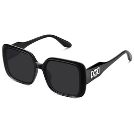 Fozono Oversized Square Polarized Sunglasses for Women Retro Luxury Shades Trendy Vintage Thick Frame Sun Glasses FZN811 Black Grey