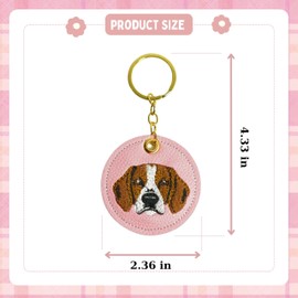 VUHALA Pink Beagle Embroidered Keychain – Handmade PU Leather Dog Bag Charm for Women, Cute Purse Accessory (Beagle)