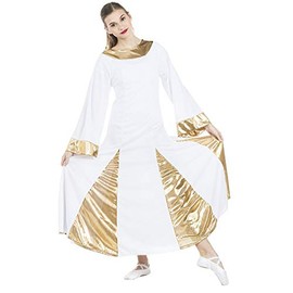Danzcue Womens Praise Robe Dress, White-Gold, M