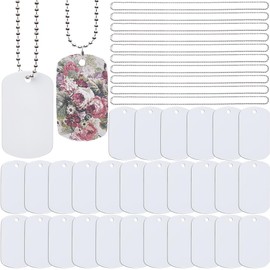 SOFPLATE 1 Box 45Pcs Sublimation Dog Tags Blanks Bulk with Chain White Aluminum Stamping Blank Tag Pendants Heat Transfer Double Sides Sublimation Keychain Blanks for DIY Craft Necklace Luggage Bagge