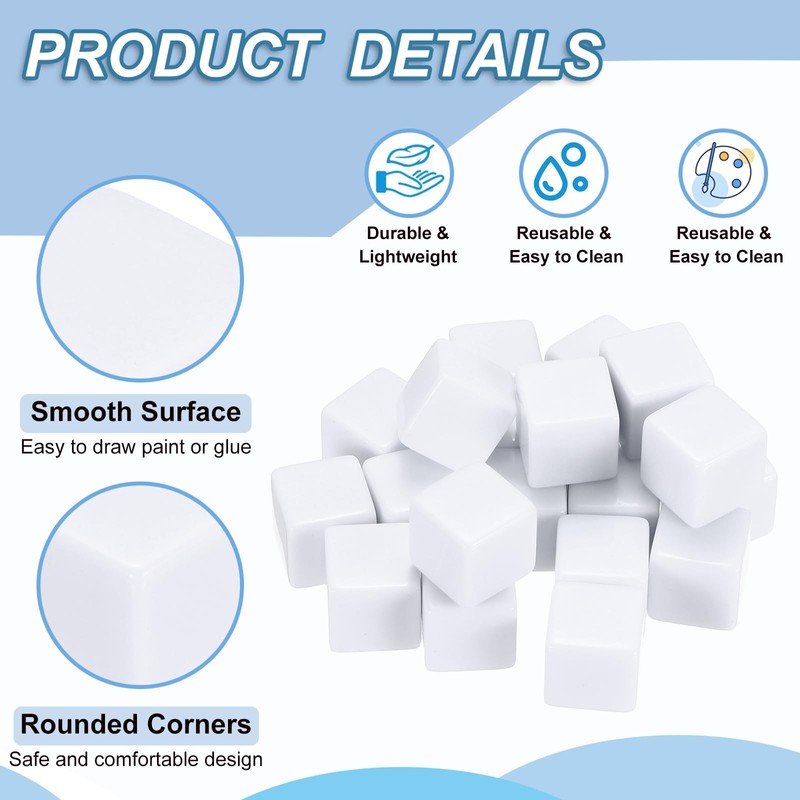 PATIKIL 12mm Acrylic Dice Blank, 20 Pcs Standard Game Dice