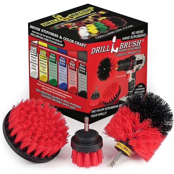 Drill Power Heavy Duty Stiff Bristle Scrub Brush Cleaning Kit – Concrete and Siding Cleaner Drill Brushes – Hard Water Stain Remover Brush for Drill by Drill Brush Power Scrubber by Useful Products