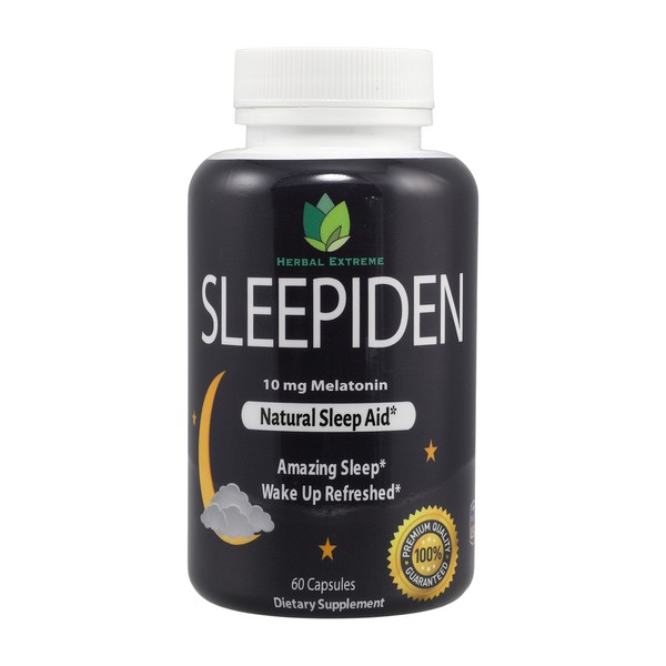Sleepiden Sleep Aid Capsules By Herbal Extreme 10 mg Melatonin Zinc Magnesium Chamomile Flower Extract Passion Flower Extract And Valerian Root Extract (60 capsules)