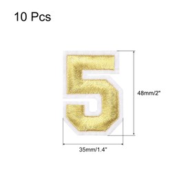 MECCANIXITY 10Pcs Number Patches Embroidered Decorative Repair Patches Iron on Patches Sew On Embroidered Applique Patches 5 Gold 2" Height for Clothes, Shoes, Hats, Backpacks, DIY