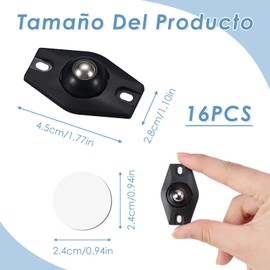 16 Ruedas Giratorias Pequeñas Universales con Bola de Rodillo de Acero Inoxidable Ideal para Contenedores de Almacenamiento Cubos, Papeleras y Muebles Pequeños
