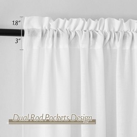 RYB HOME White Sheer Curtains 63 inch Length - Linen Textured Privacy Light Filtering Boho Farmhouse Window Drapes for Living Room, Bedroom, Nursery, W 38" x L 63", 2 Panels